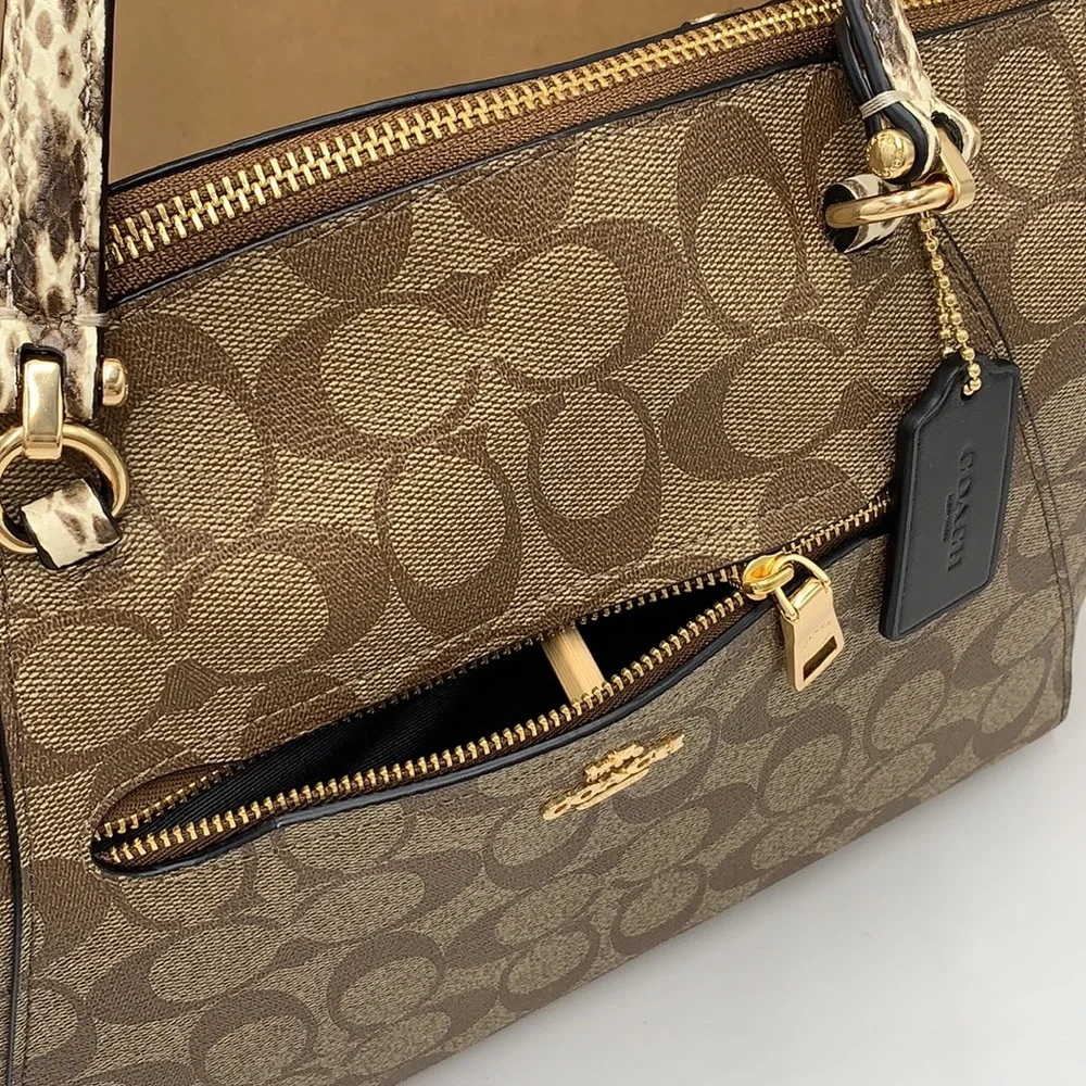 COACH Prairie Satchel / Shoulder In Colorblock Signature Canvas Khaki/Bl… - Picture 6 of 16